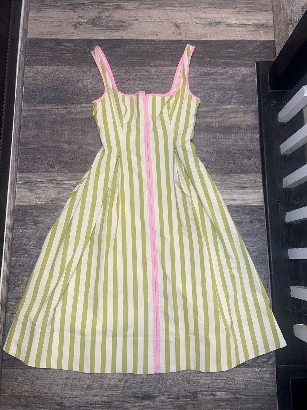 Maeve Anthropologie Pink Green White Striped Cotton Midi Dress XS